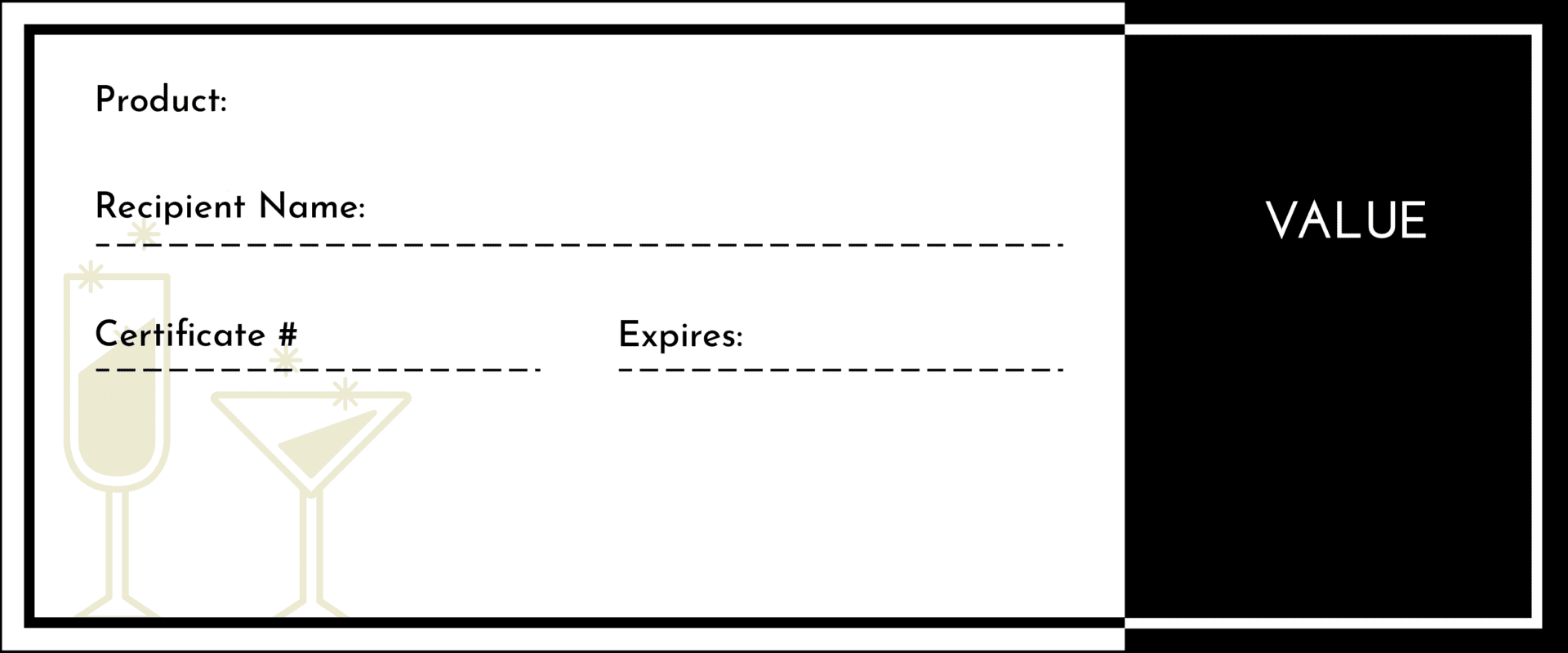 Blank celebration certificate showing drink icons
