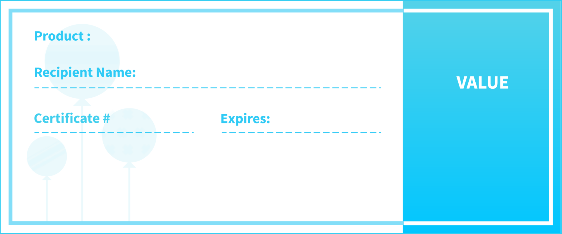 Blank blue certificate layout with balloon graphics